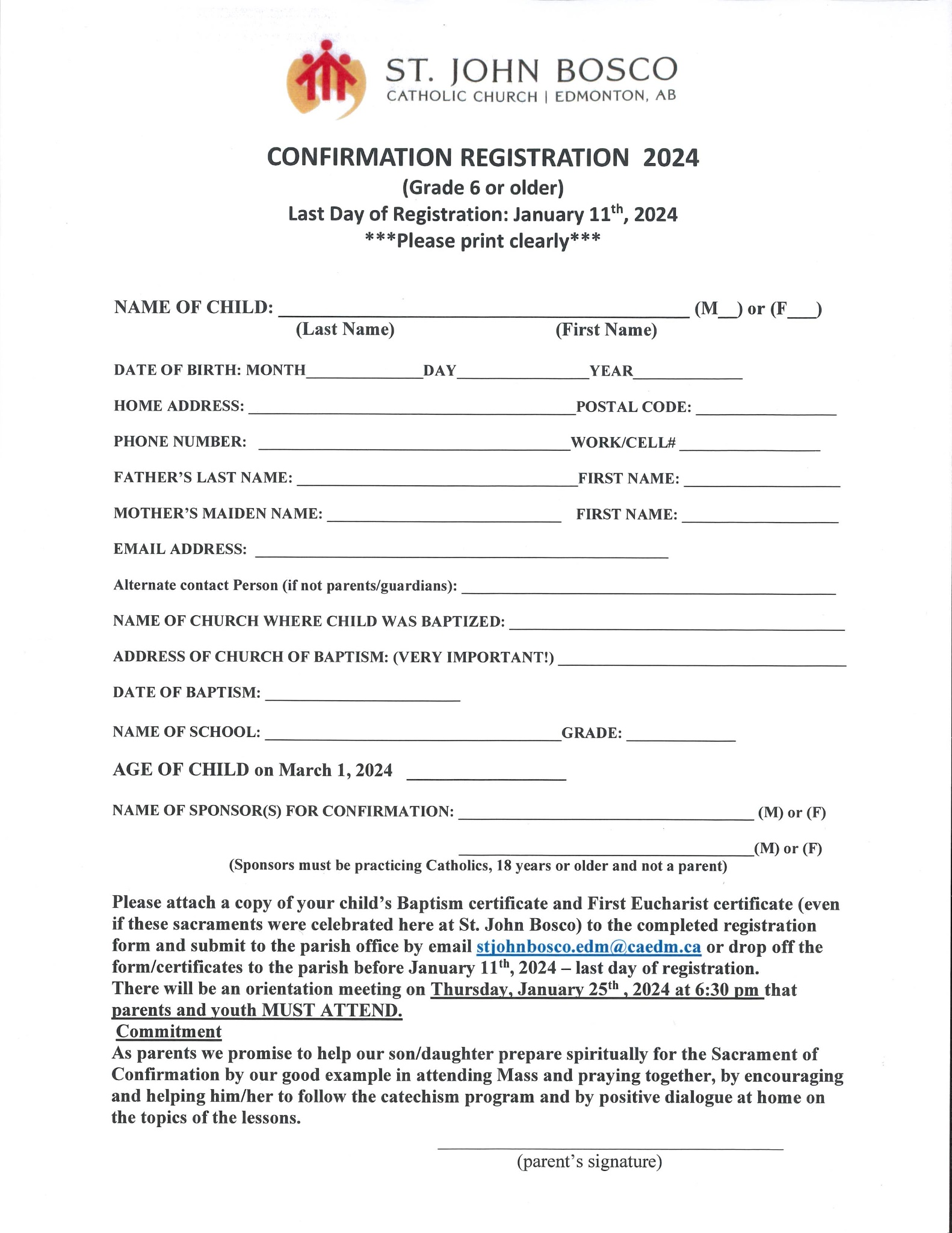 Confirmation Registration Form 2024